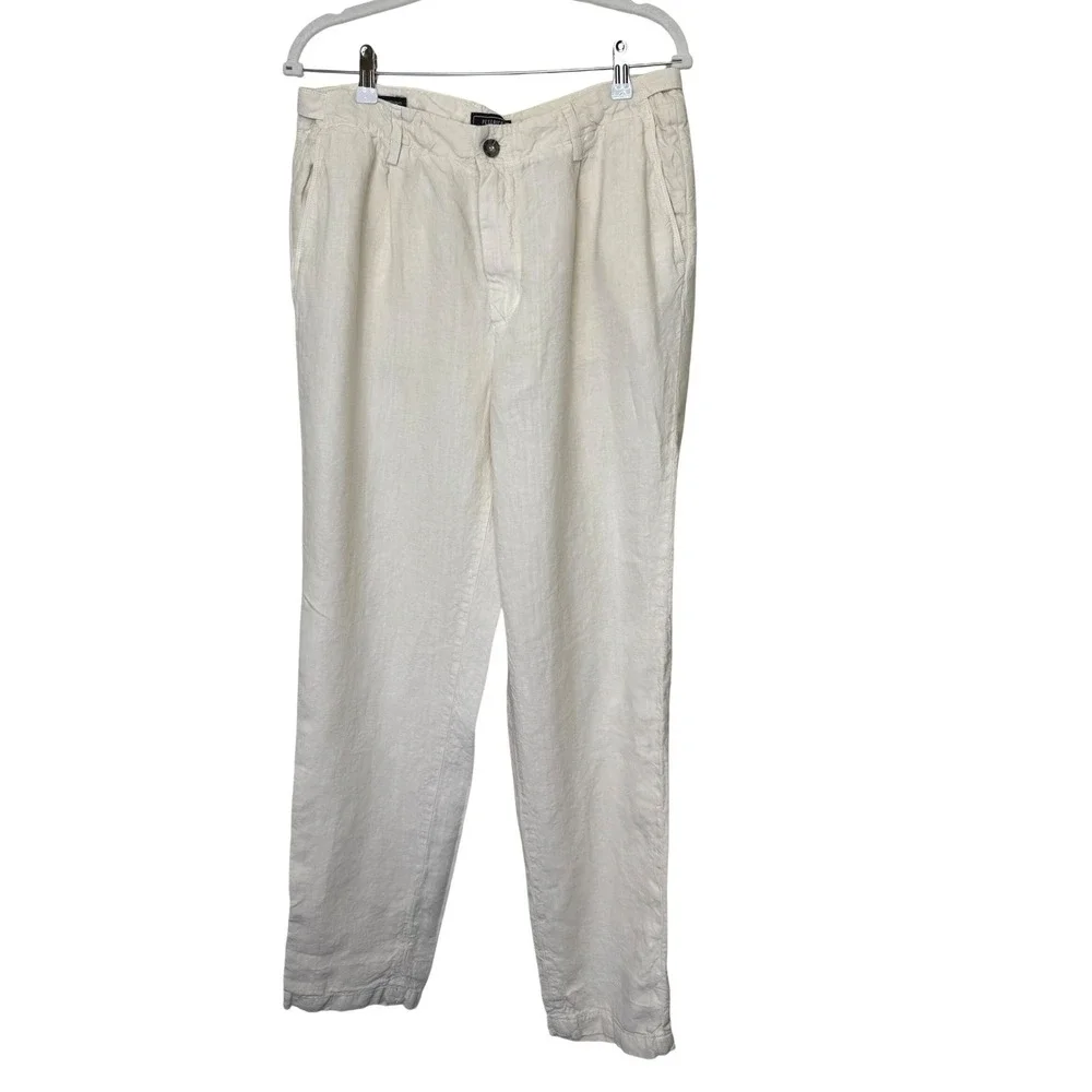 Peserico Linen Pants Side Buckles Mens 32 Cream